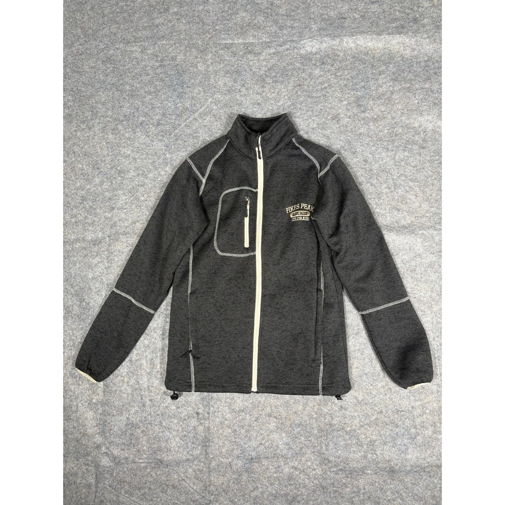 Pikes Peak Colorado Full Zip Fleece Jacket Elevation 14,115 Ft Dark Grey Size M